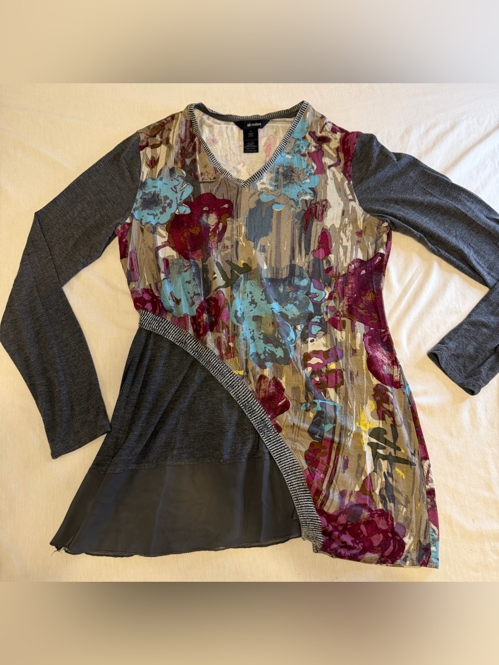 Ali Miles Blouse
Womens Multicolor
Floral Asymmetrical
Hem Tunic Top